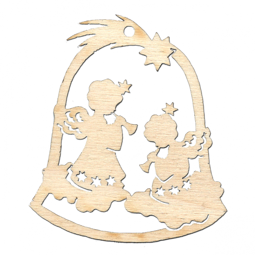 Дървена елхична украса - ангелчета