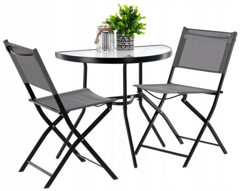 GardenLine 2 személyes Balkon szett 2 összecsukható székkel #szürke